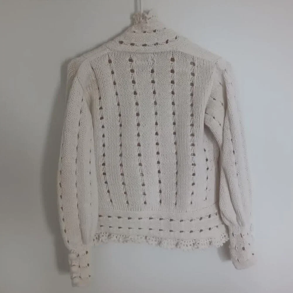 VINTAGE RICO HAND KNITS WOMEN'S CARDIGAN CREAM ONE BUTTON 100% COTTON SIZE S - Picture 2 of 6